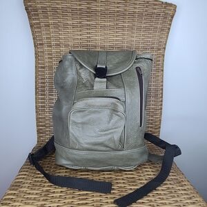 Genuine Leather Made in Mexico Backpack Bucket Bag Sling Drawstring Olive Green